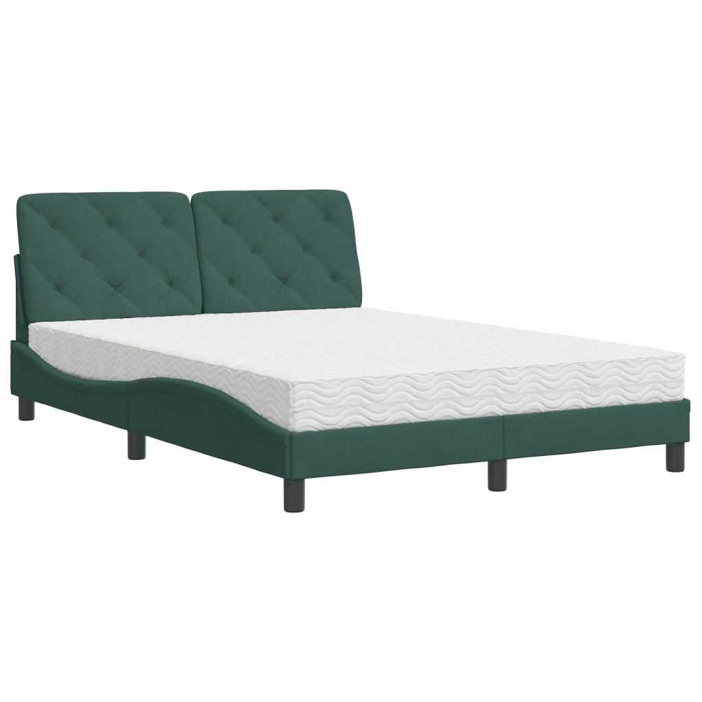 vidaXL Bett mit Matratze Dunkelgrün 140x190 cm Samt