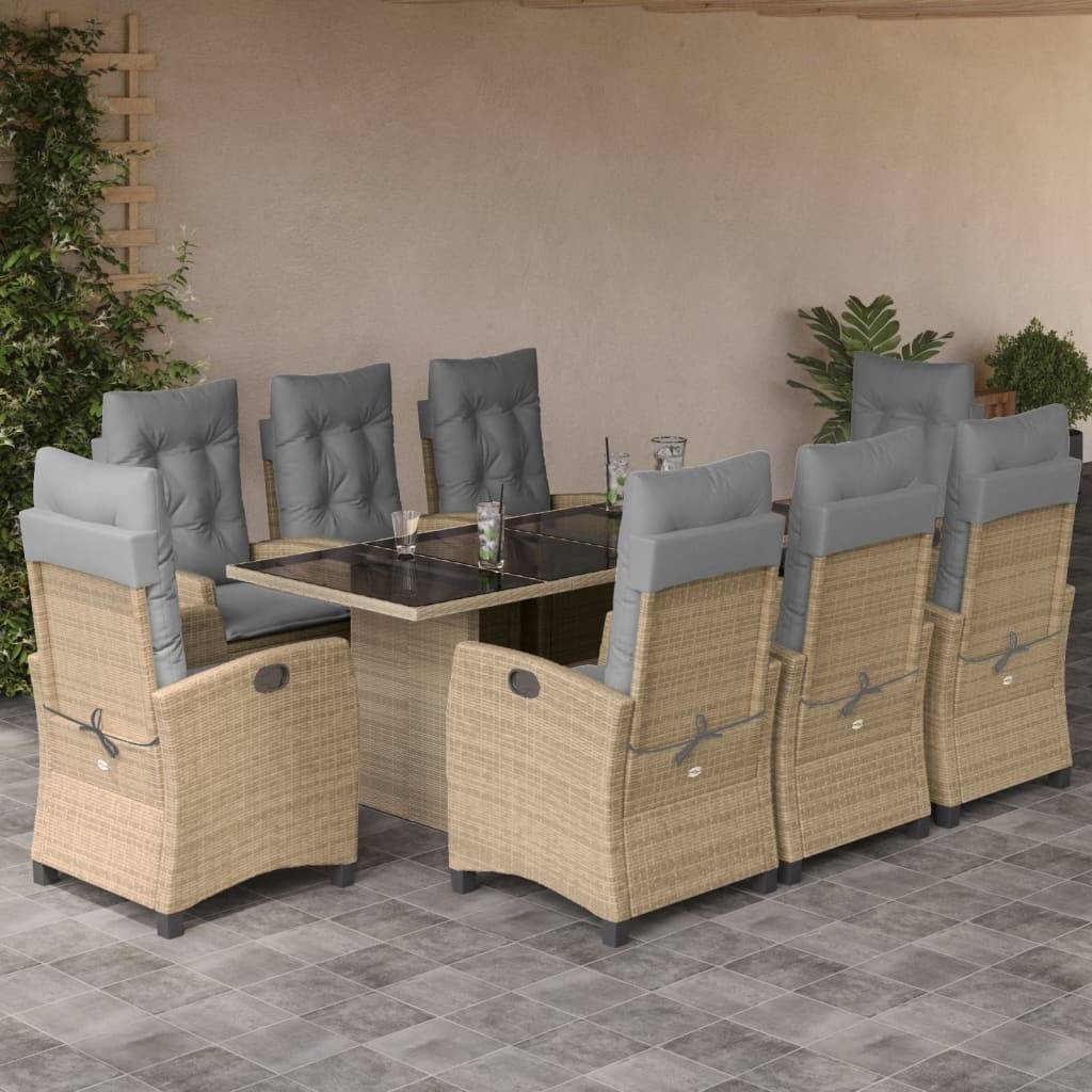 vidaXL 9-tlg. Garten-Essgruppe mit Kissen Beigemischung Poly Rattan