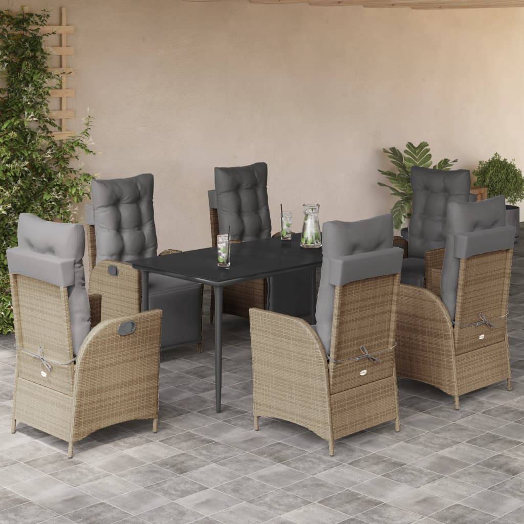 vidaXL 7-tlg. Garten-Essgruppe mit Kissen Beigemischung Poly Rattan