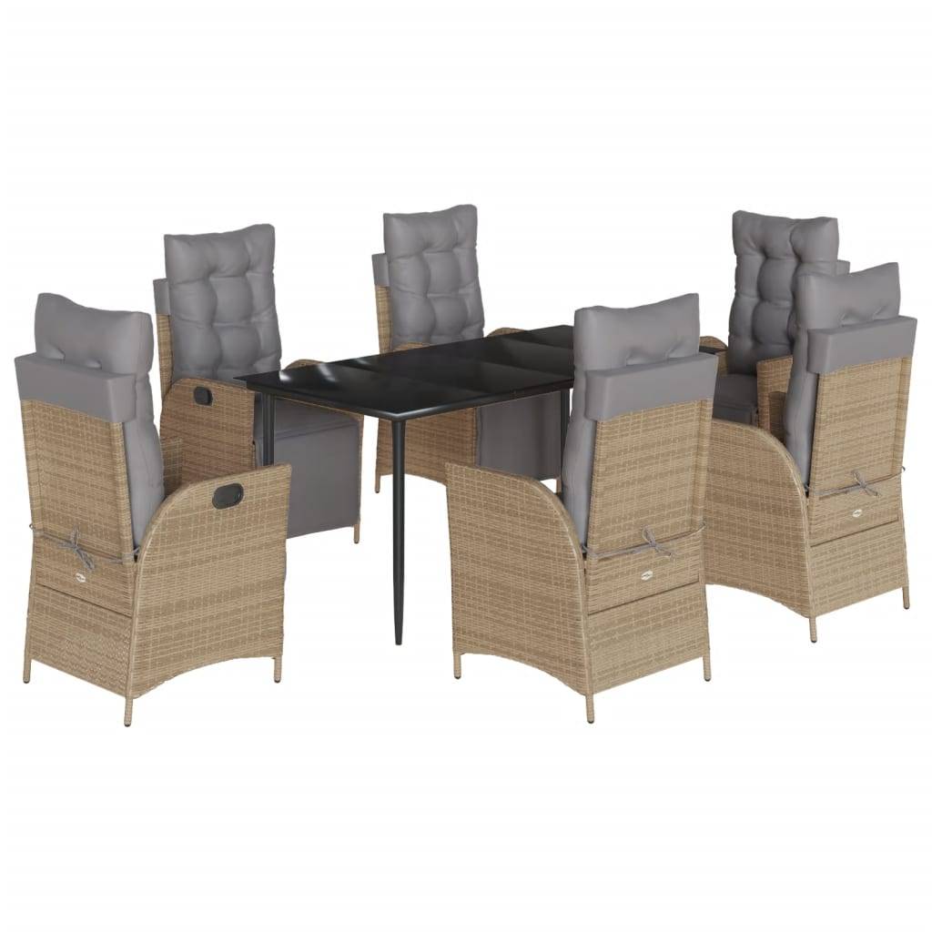 vidaXL 7-tlg. Garten-Essgruppe mit Kissen Beigemischung Poly Rattan