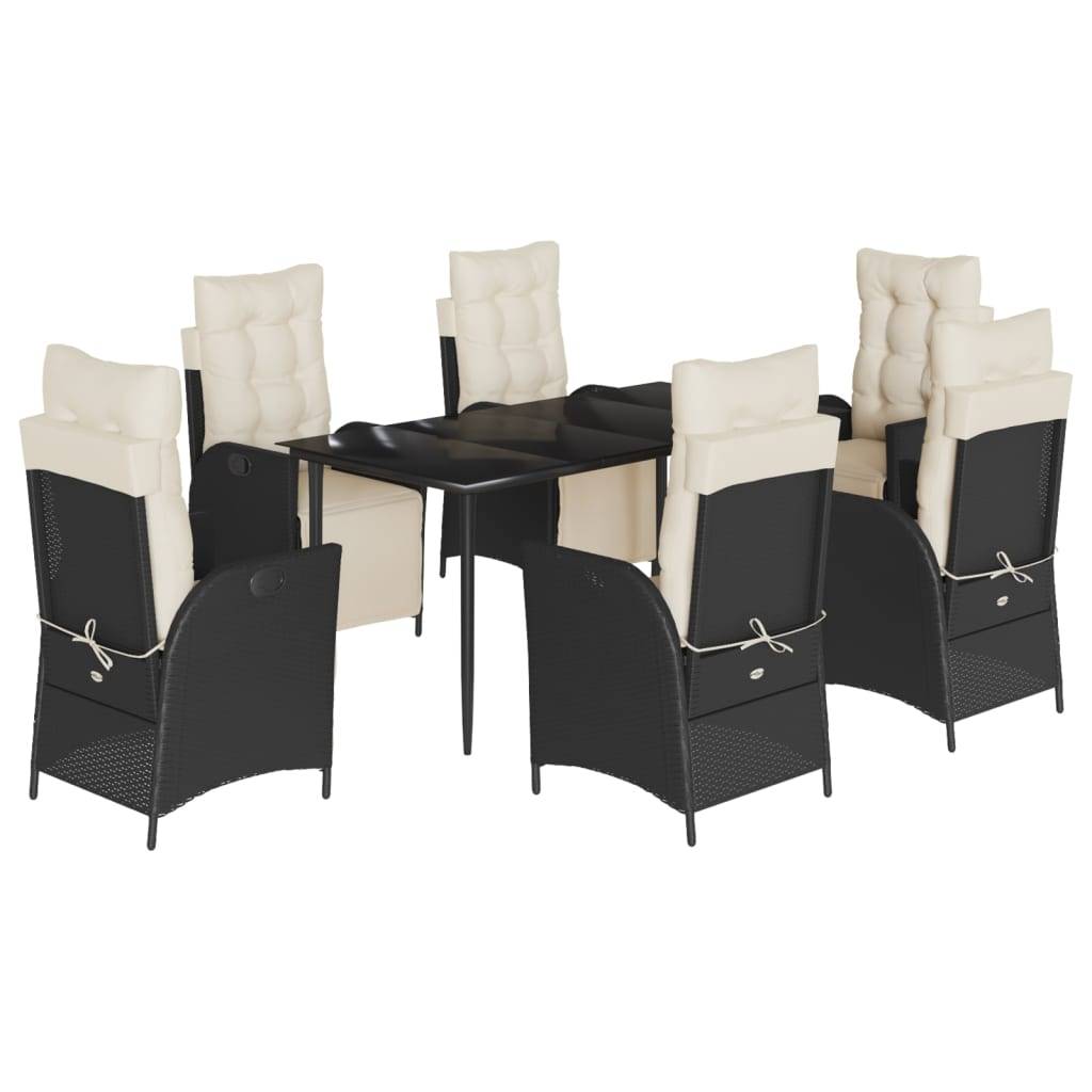 vidaXL 7-tlg. Garten-Essgruppe mit Kissen Schwarz Poly Rattan