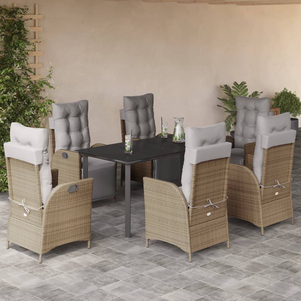 vidaXL 7-tlg. Garten-Essgruppe mit Kissen Beigemischung Poly Rattan