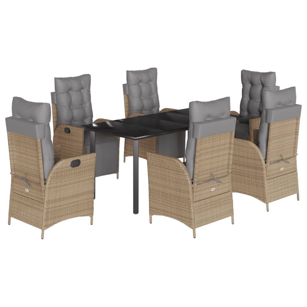 vidaXL 7-tlg. Garten-Essgruppe mit Kissen Beigemischung Poly Rattan