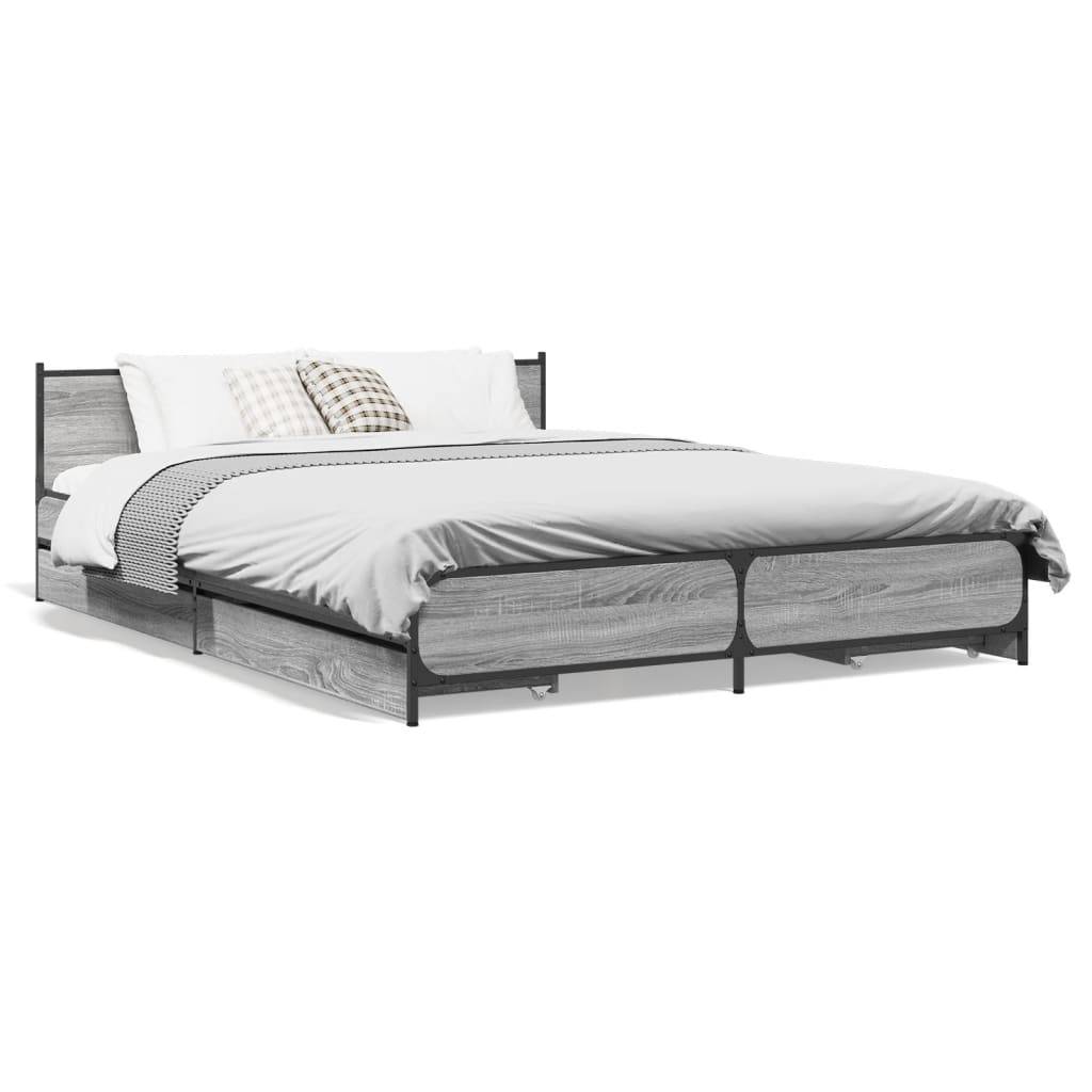 vidaXL Bettgestell mit Schubladen Grau Sonoma 135x190 cm Holzwerkstoff