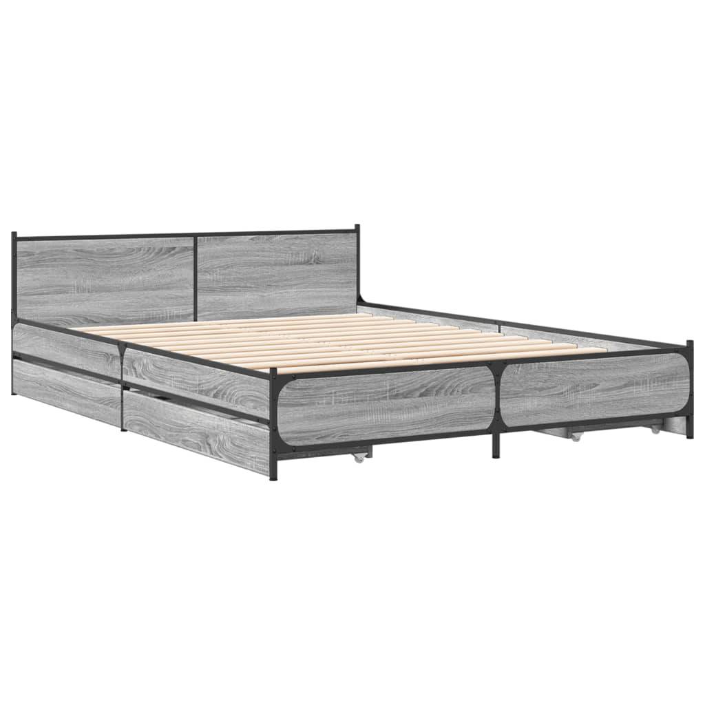 vidaXL Bettgestell mit Schubladen Grau Sonoma 135x190 cm Holzwerkstoff