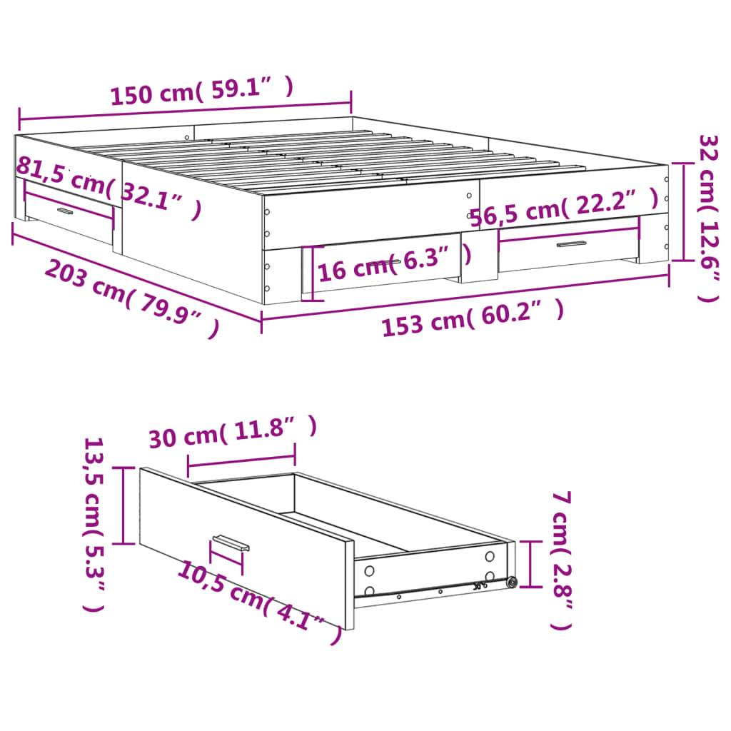 vidaXL Bettgestell mit Schubladen Braun Eichen-Optik 150x200 cm