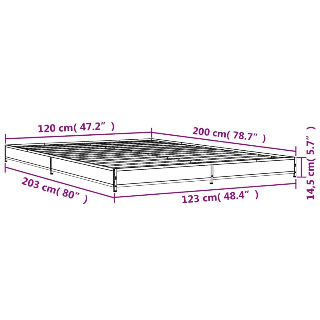 vidaXL Bettgestell Grau Sonoma 120x200 cm Holzwerkstoff und Metall