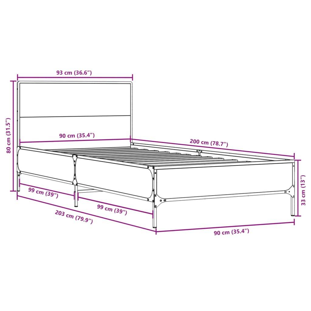 vidaXL Bettgestell Schwarz 90x200 cm Holzwerkstoff und Metall