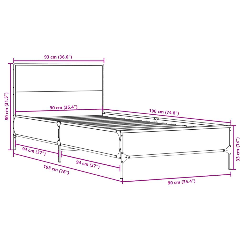 vidaXL Bettgestell Schwarz 90x190 cm Holzwerkstoff und Metall
