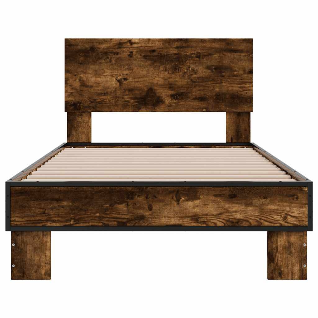 vidaXL Bettgestell Räuchereiche 90x200 cm Holzwerkstoff und Metall