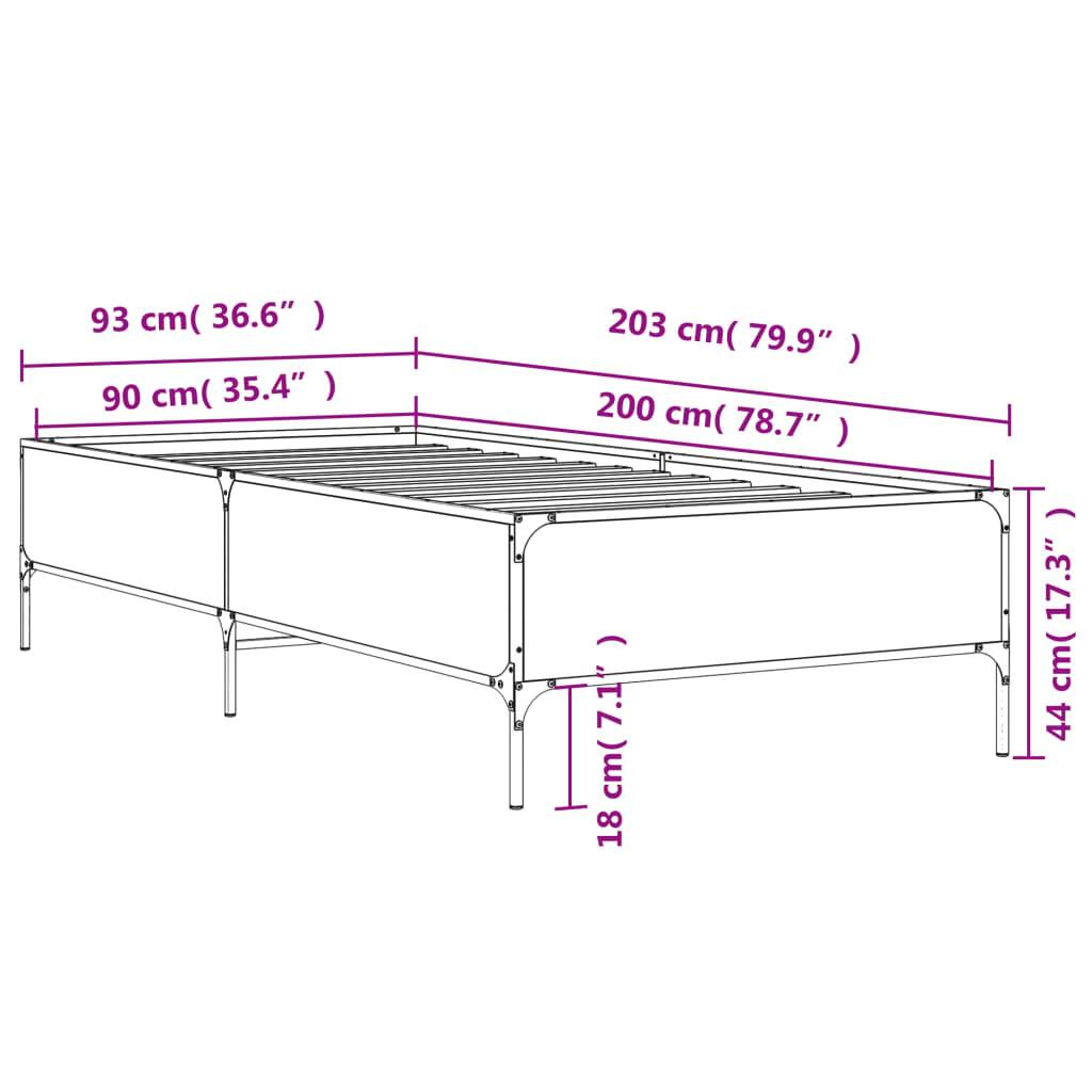 vidaXL Bettgestell Braun Eichen-Optik 90x200 cm Holzwerkstoff Metall