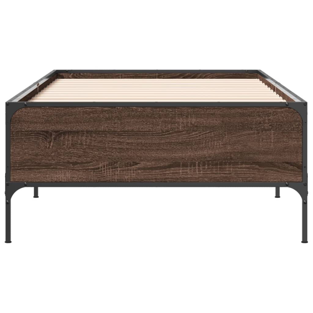 vidaXL Bettgestell Braun Eichen-Optik 90x200 cm Holzwerkstoff Metall