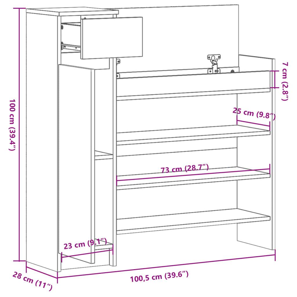 vidaXL Schuhschrank Sonoma-Eiche 100,5x28x100 cm Holzwerkstoff