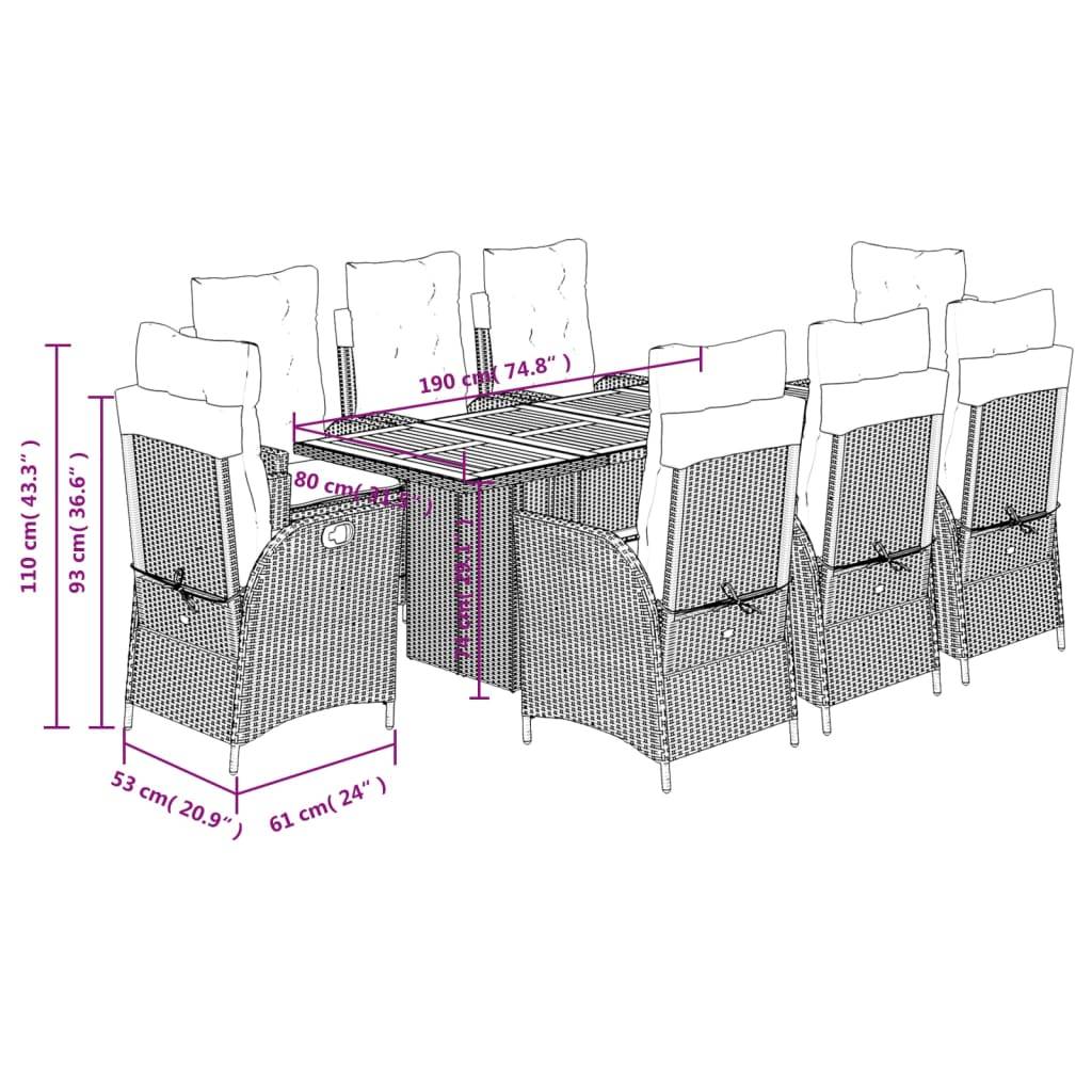 vidaXL 9-tlg. Garten-Essgruppe mit Kissen Beigemischung Poly Rattan