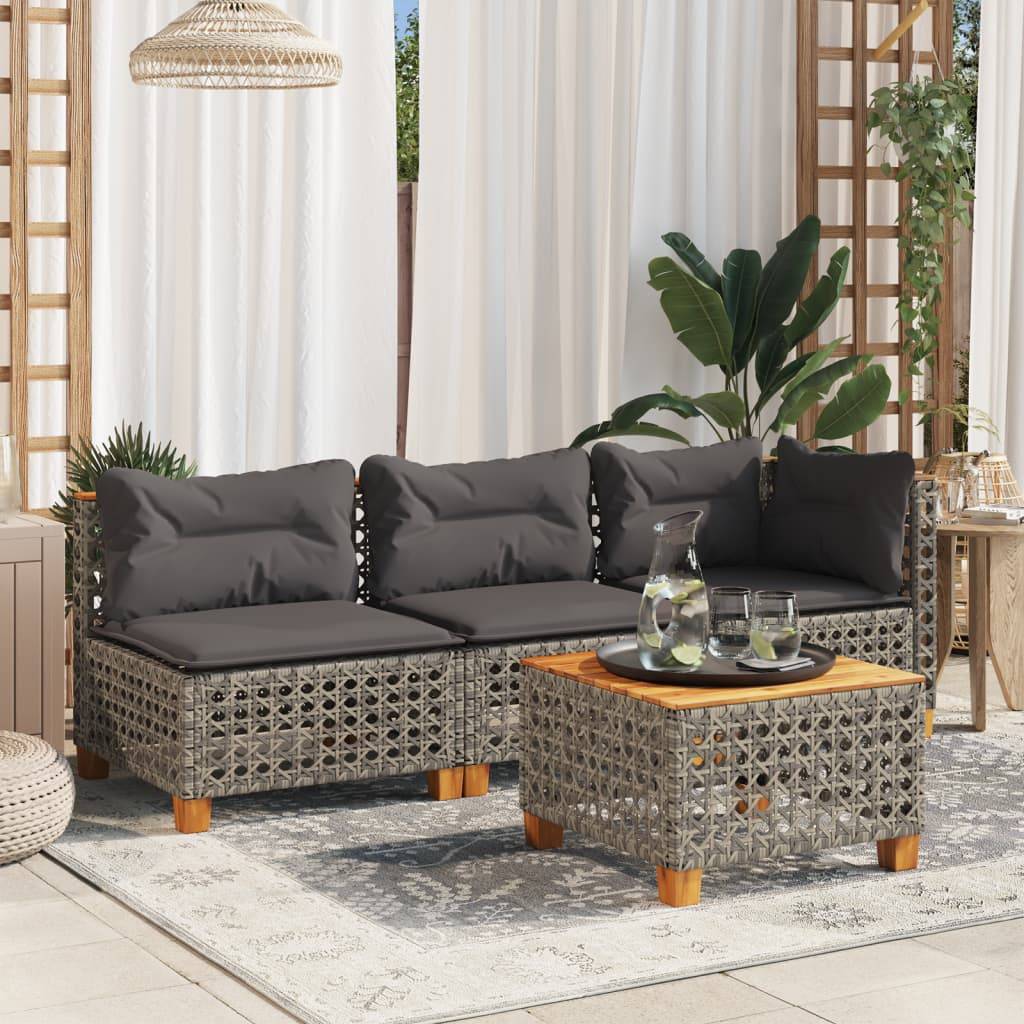 vidaXL Gartentisch Grau 55x55x36 cm Poly Rattan Akazienholz
