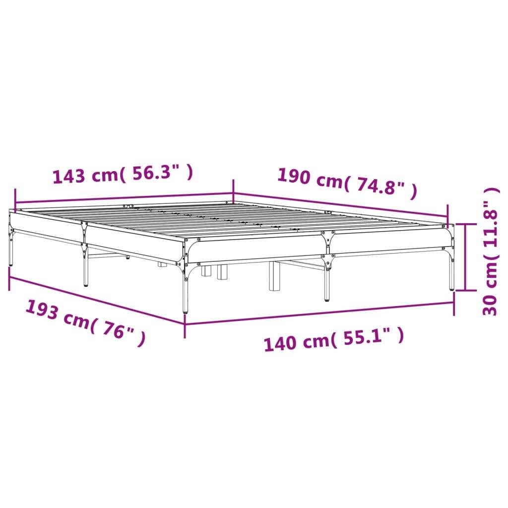 vidaXL Bettgestell Sonoma-Eiche 140x190 cm Holzwerkstoff und Metall