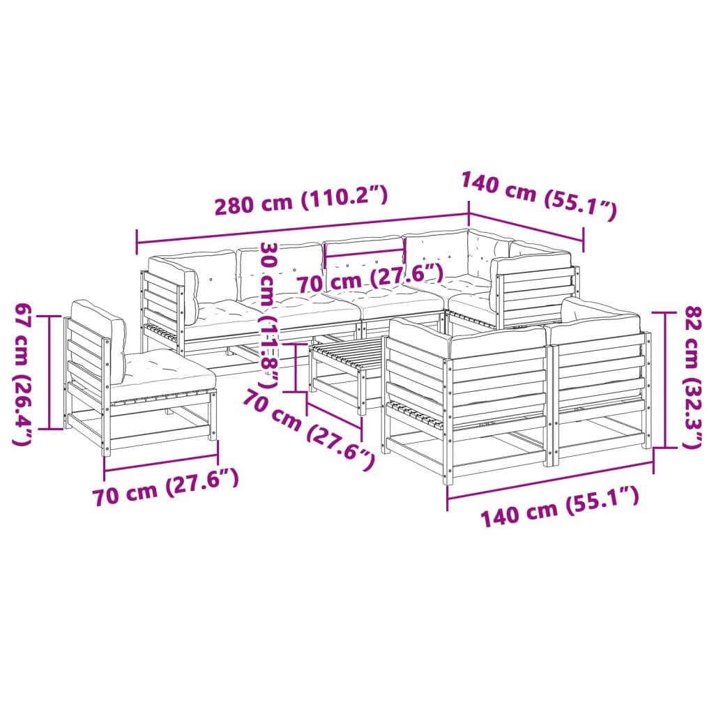 vidaXL 9-tlg. Garten-Sofagarnitur mit Kissen Wachsbraun Kiefernholz