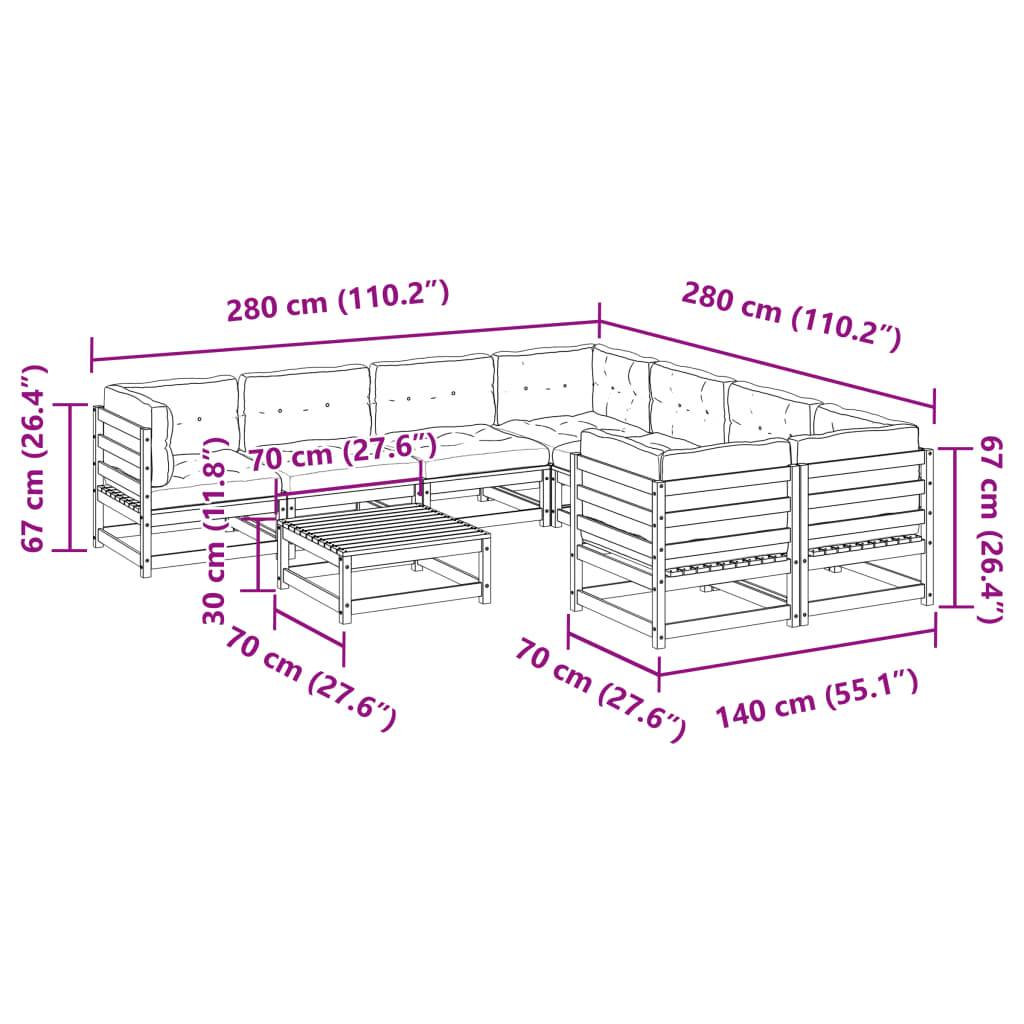 vidaXL 9-tlg. Garten-Sofagarnitur mit Kissen Wachsbraun Kiefernholz