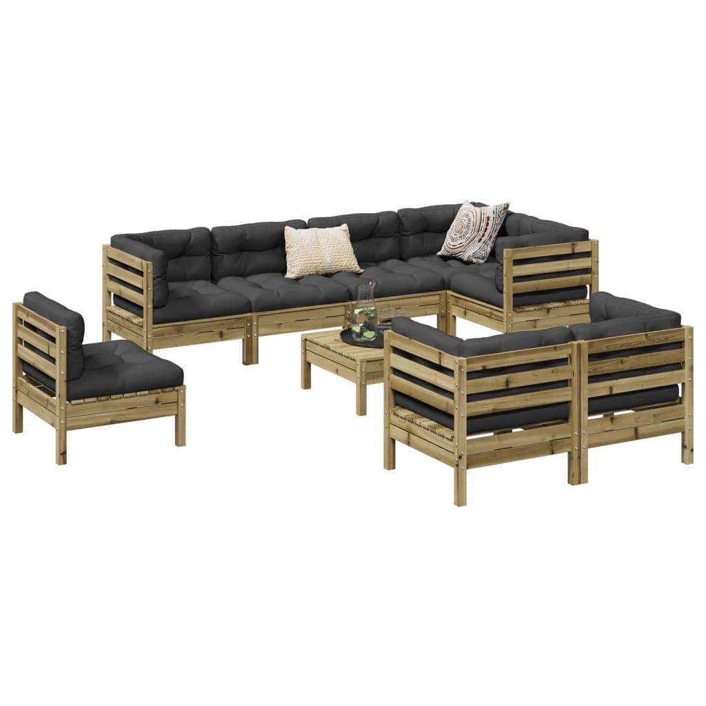 vidaXL 9-tlg. Garten-Sofagarnitur mit Kissen Kiefernholz Imprägniert