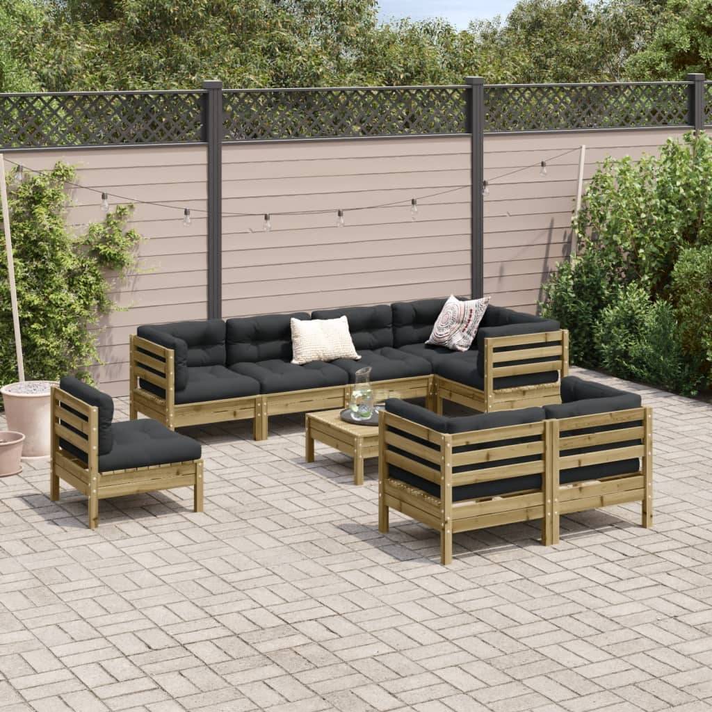 vidaXL 9-tlg. Garten-Sofagarnitur mit Kissen Kiefernholz Imprägniert