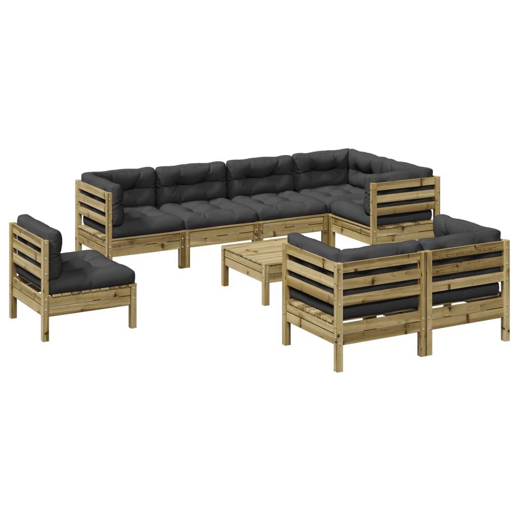 vidaXL 9-tlg. Garten-Sofagarnitur mit Kissen Kiefernholz Imprägniert