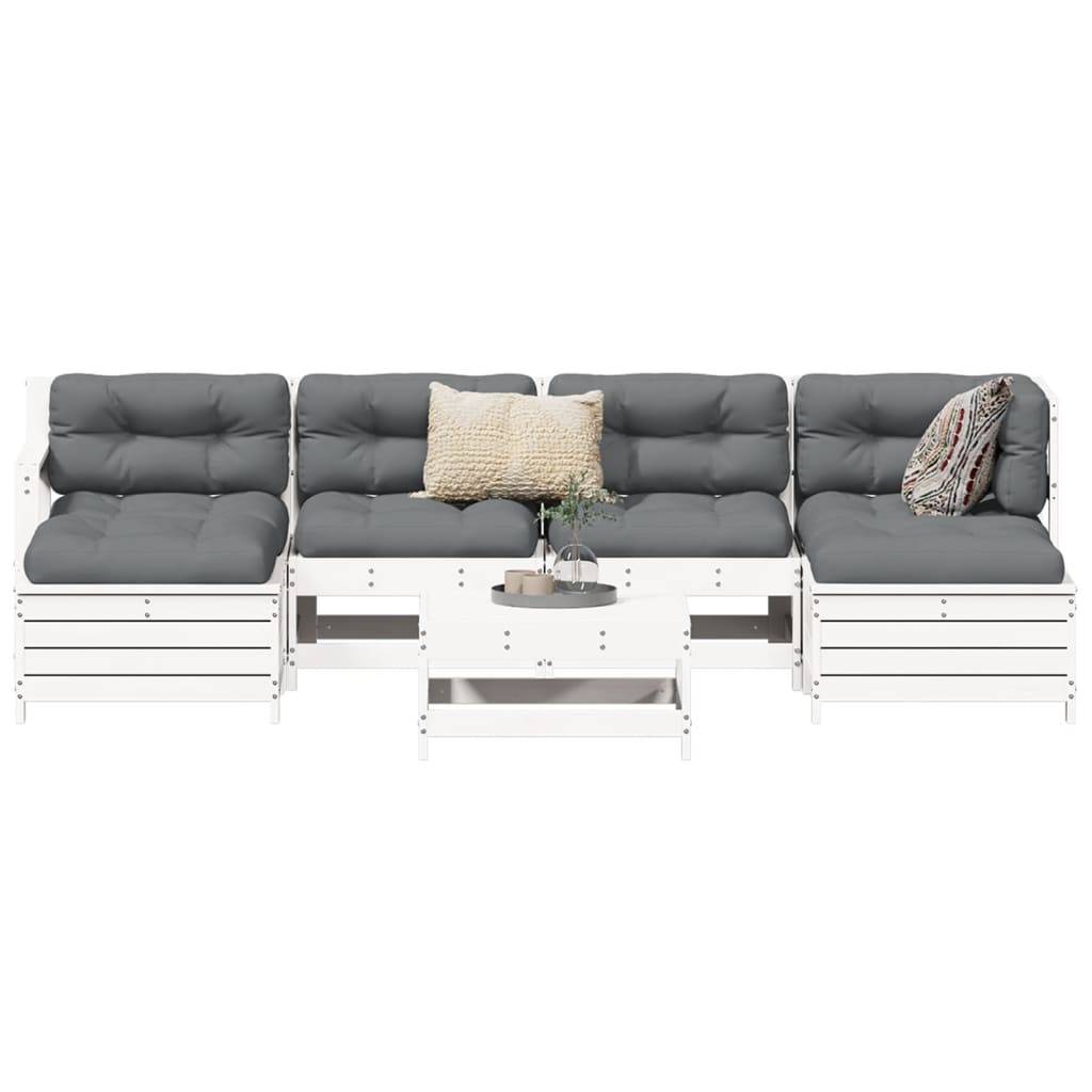 vidaXL 7-tlg. Garten-Sofagarnitur Weiß Massivholz Kiefer