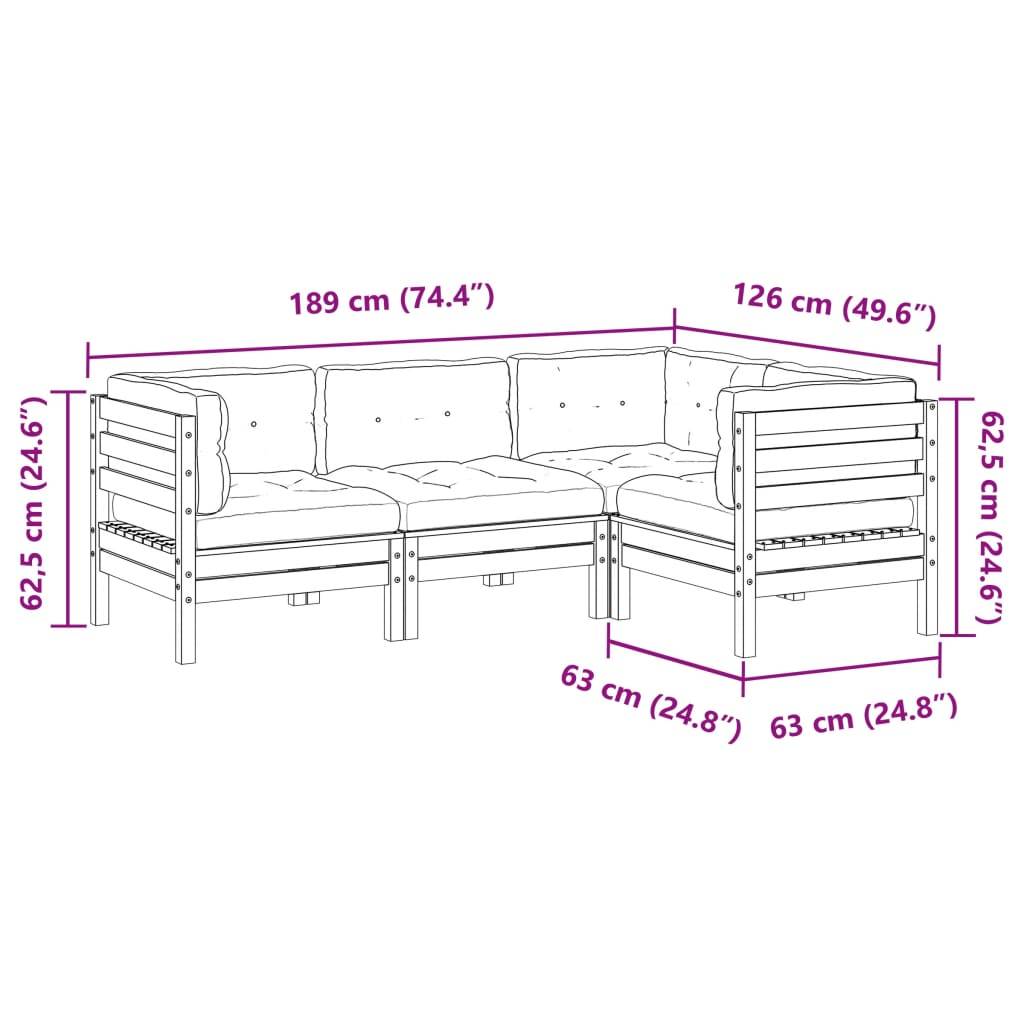 vidaXL 4-tlg. Garten-Sofagarnitur mit Kissen Massivholz Douglasie