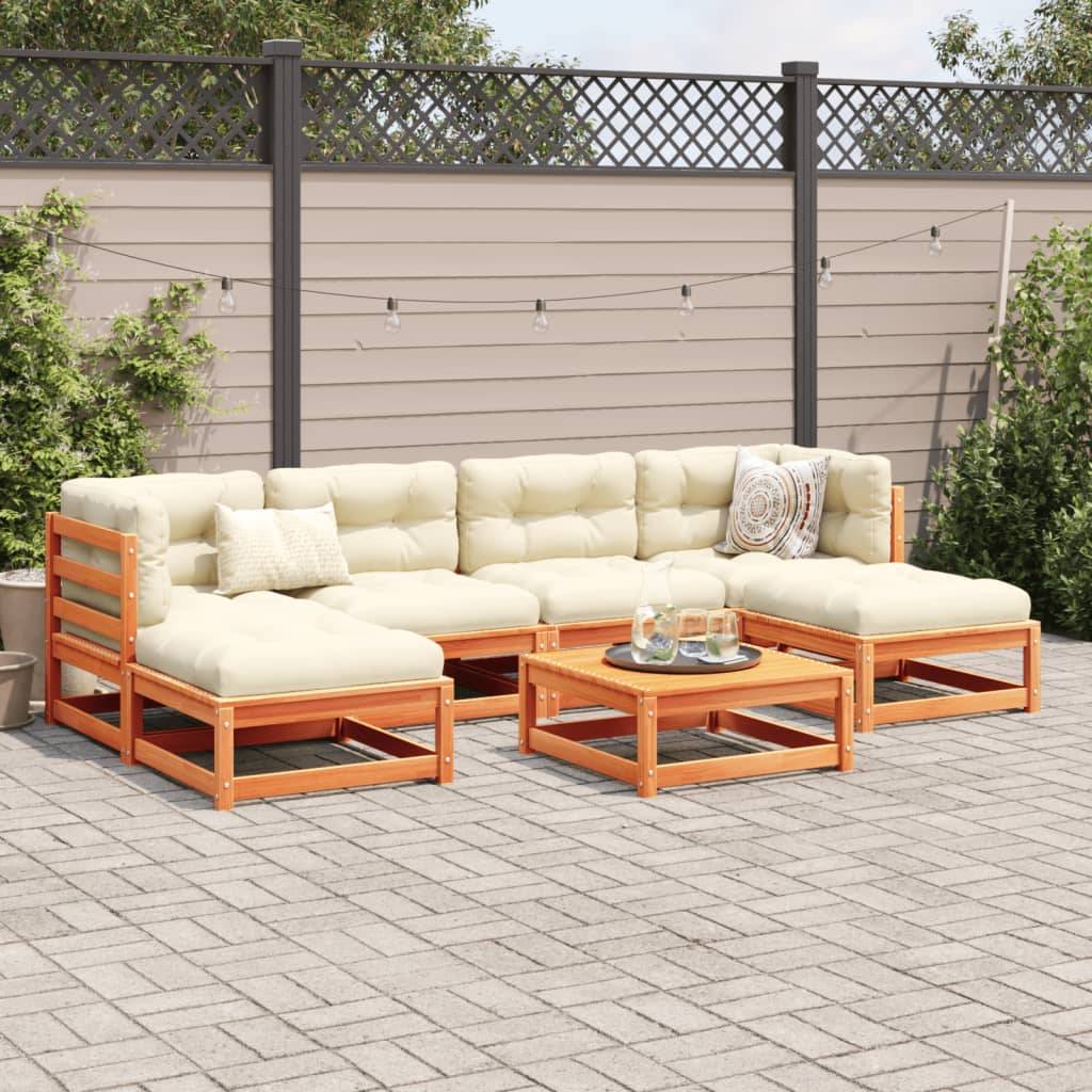 vidaXL 7-tlg. Garten-Sofagarnitur mit Kissen Wachsbraun Kiefernholz
