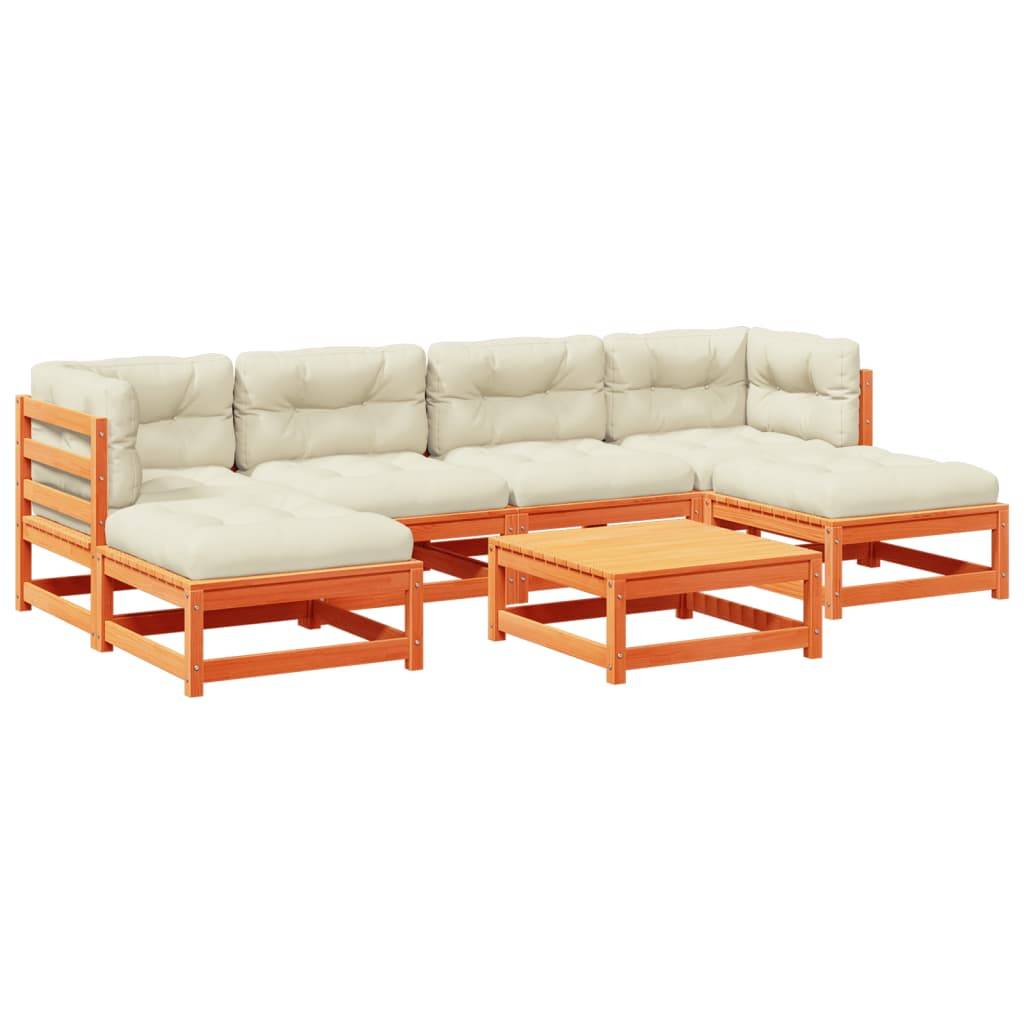 vidaXL 7-tlg. Garten-Sofagarnitur mit Kissen Wachsbraun Kiefernholz