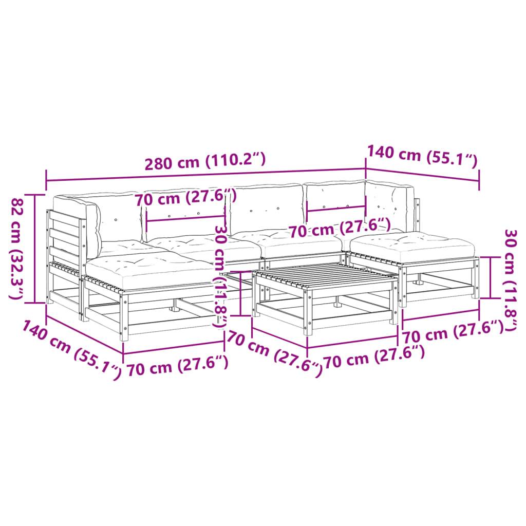 vidaXL 7-tlg. Garten-Sofagarnitur mit Kissen Wachsbraun Kiefernholz