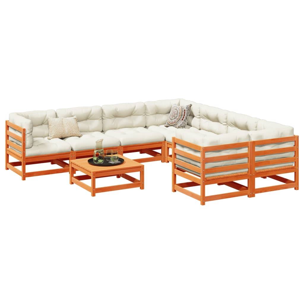 vidaXL 9-tlg. Garten-Sofagarnitur mit Kissen Wachsbraun Kiefernholz