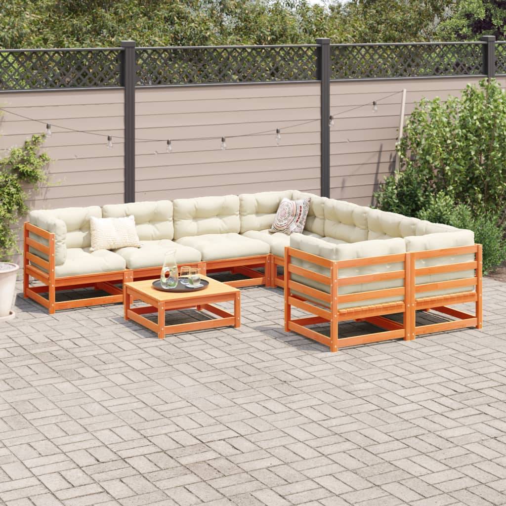 vidaXL 9-tlg. Garten-Sofagarnitur mit Kissen Wachsbraun Kiefernholz