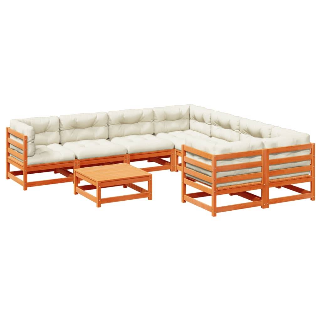 vidaXL 9-tlg. Garten-Sofagarnitur mit Kissen Wachsbraun Kiefernholz