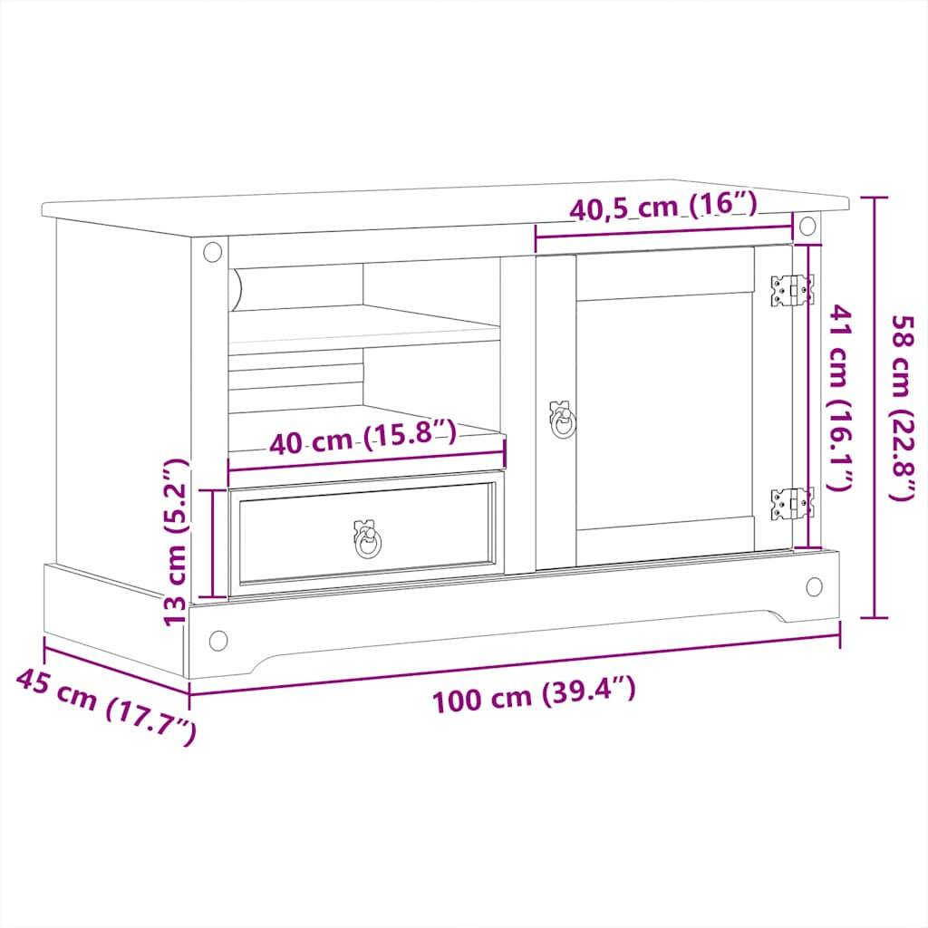 vidaXL TV-Schrank Corona 100x45x58 cm Massivholz Kiefer