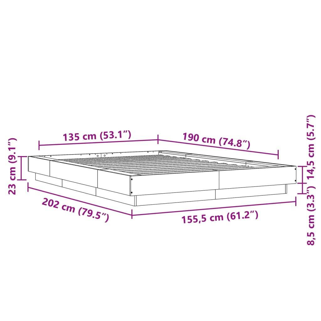vidaXL Bettgestell Betongrau 135x190 cm Holzwerkstoff