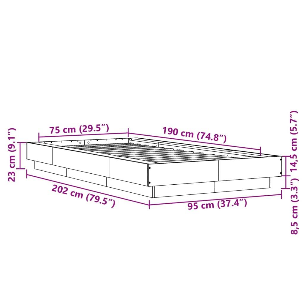 vidaXL Bettgestell mit LED Grau Sonoma 75x190 cm Holzwerkstoff