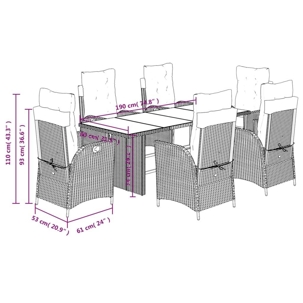 vidaXL 7-tlg. Garten-Essgruppe mit Kissen Schwarz Poly Rattan