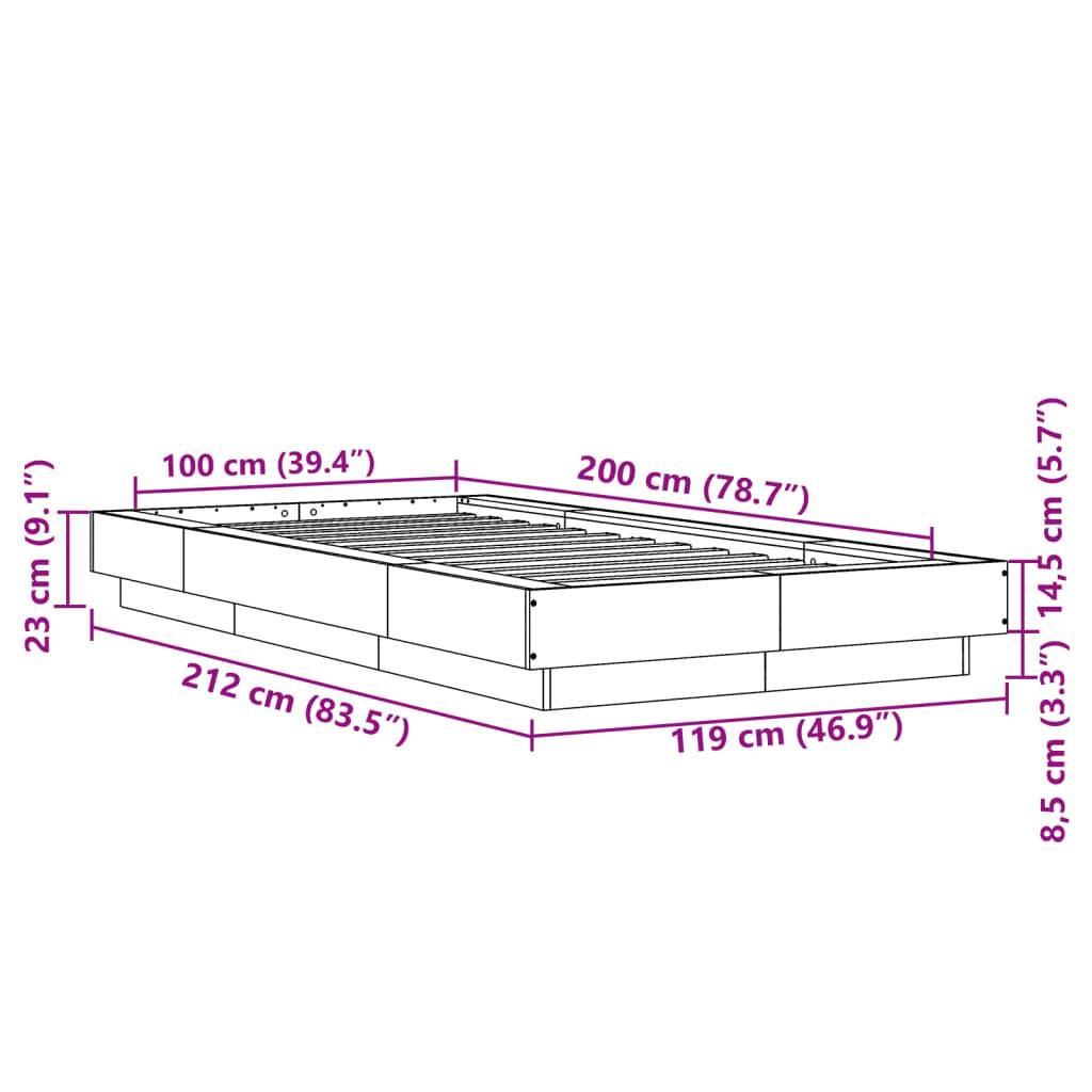 vidaXL Bettgestell mit LED Grau Sonoma 100x200 cm Holzwerkstoff