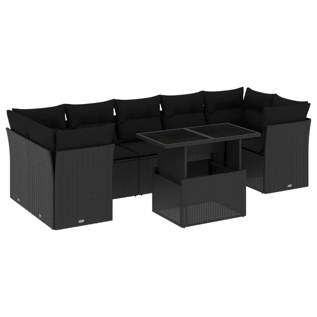 vidaXL 8-tlg. Garten-Sofagarnitur mit Kissen Schwarz Poly Rattan