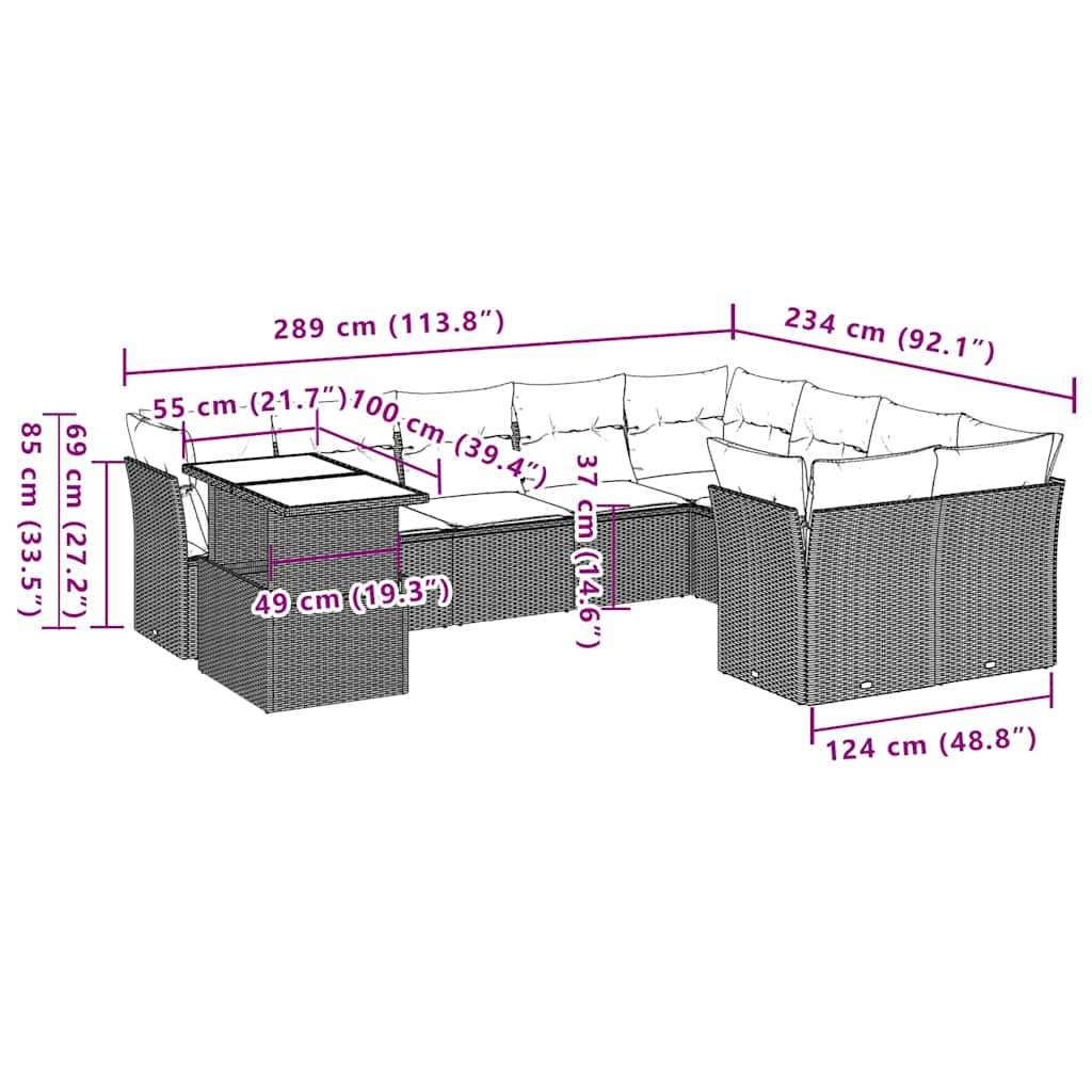 vidaXL 10-tlg. Garten-Sofagarnitur mit Kissen Schwarz Poly Rattan