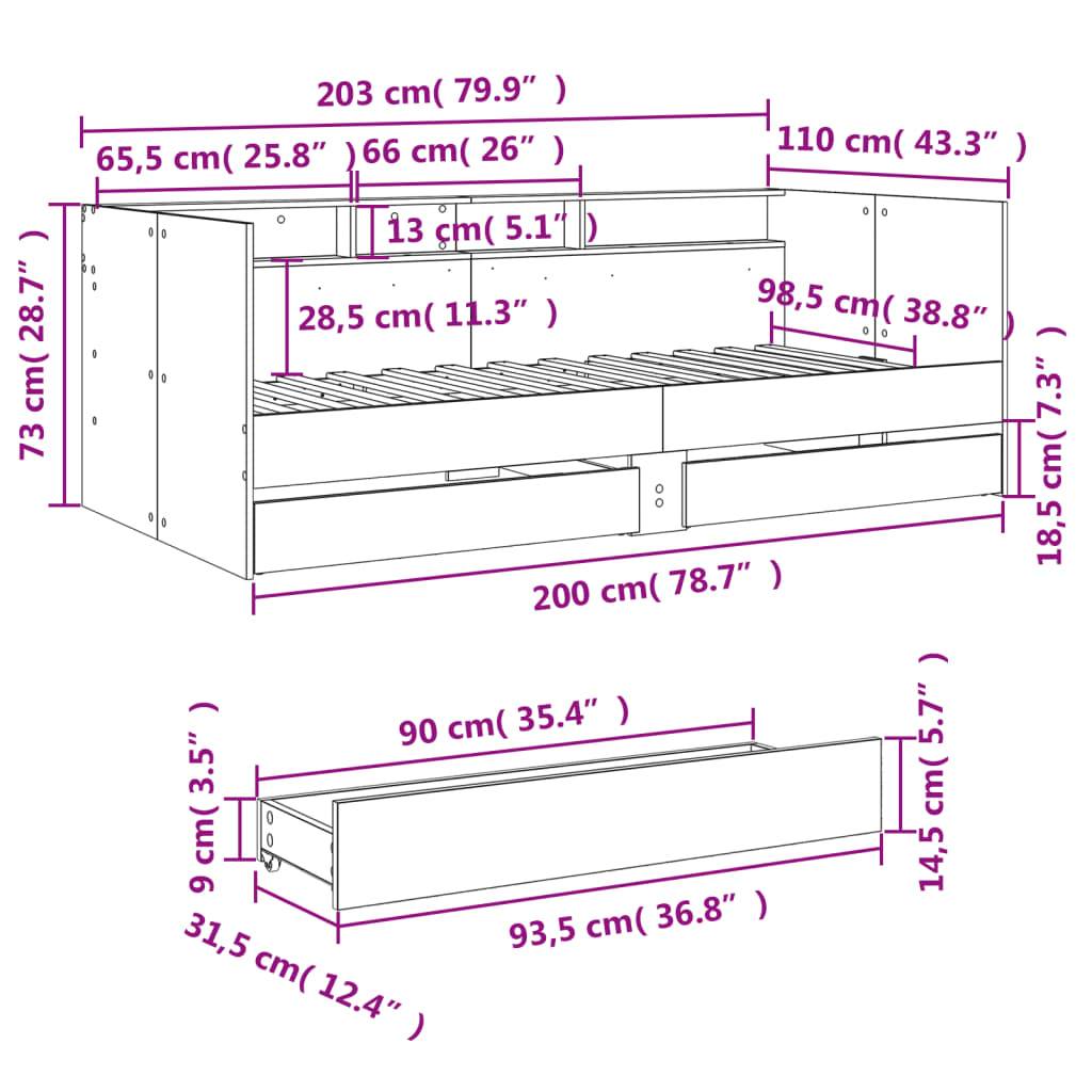 vidaXL Tagesbett mit Schubladen ohne Matratze 100x200 cm