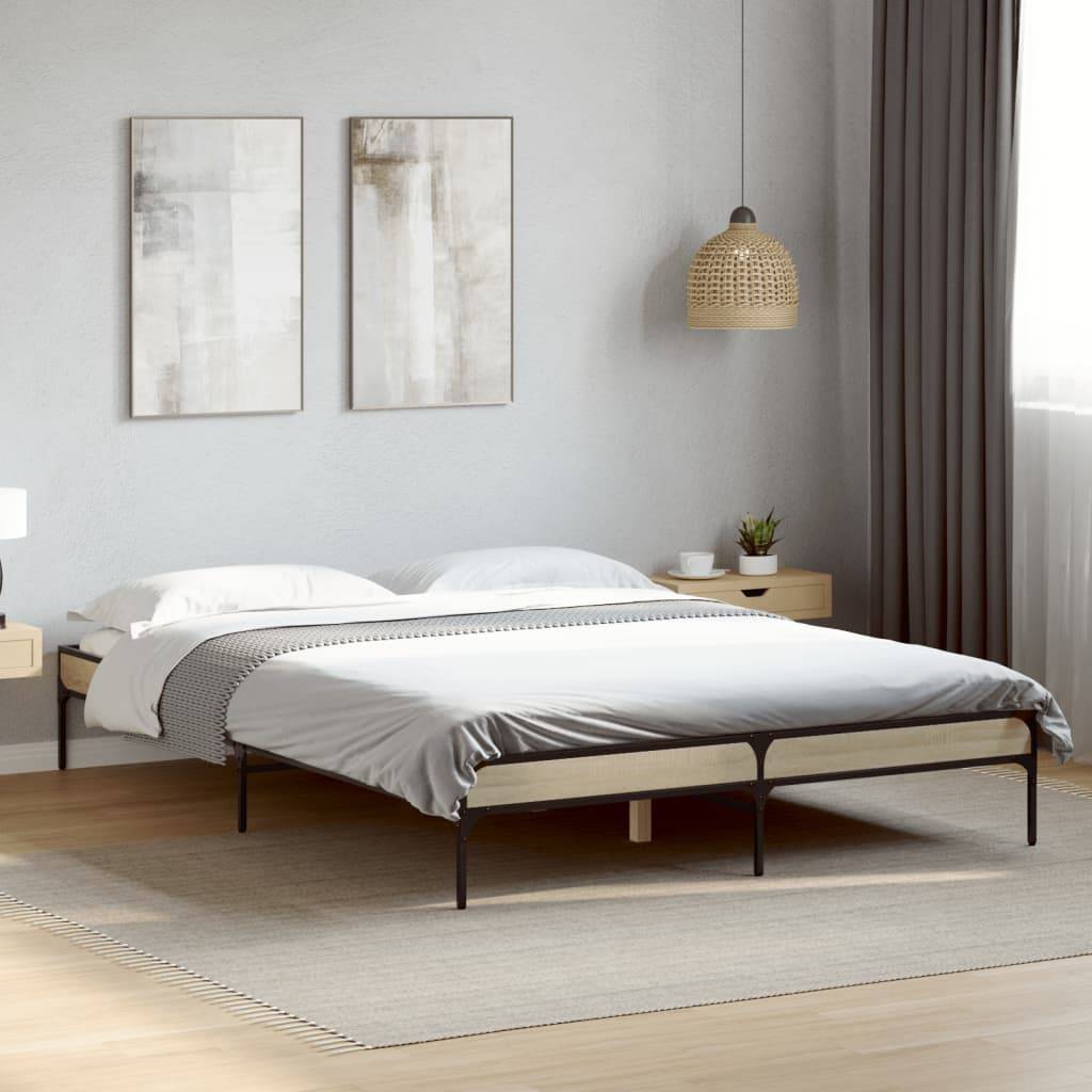 vidaXL Bettgestell Sonoma-Eiche 140x190 cm Holzwerkstoff und Metall