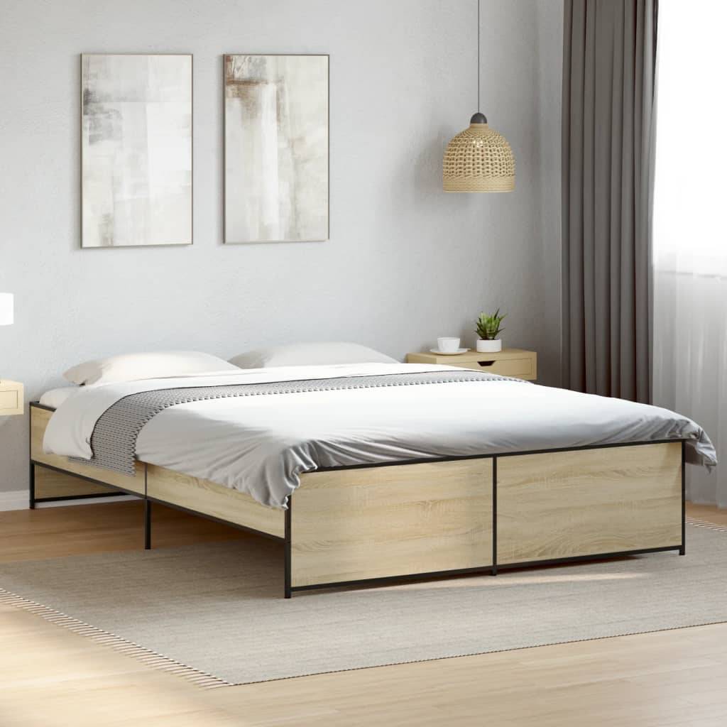 vidaXL Bettgestell Sonoma-Eiche 160x200 cm Holzwerkstoff und Metall