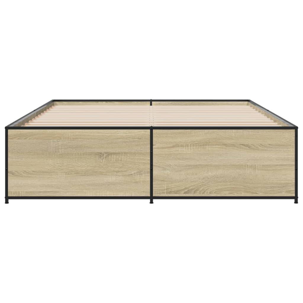 vidaXL Bettgestell Sonoma-Eiche 160x200 cm Holzwerkstoff und Metall