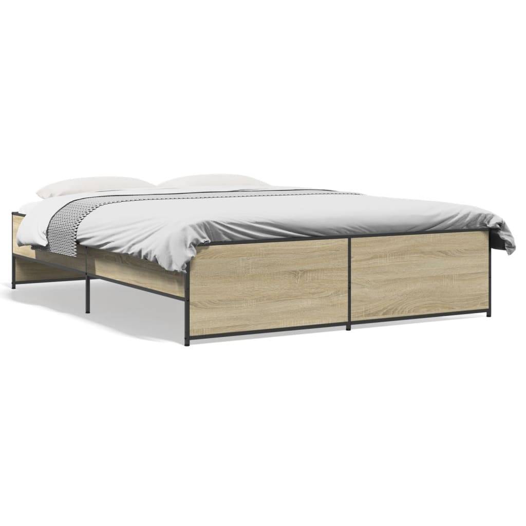 vidaXL Bettgestell Sonoma-Eiche 160x200 cm Holzwerkstoff und Metall