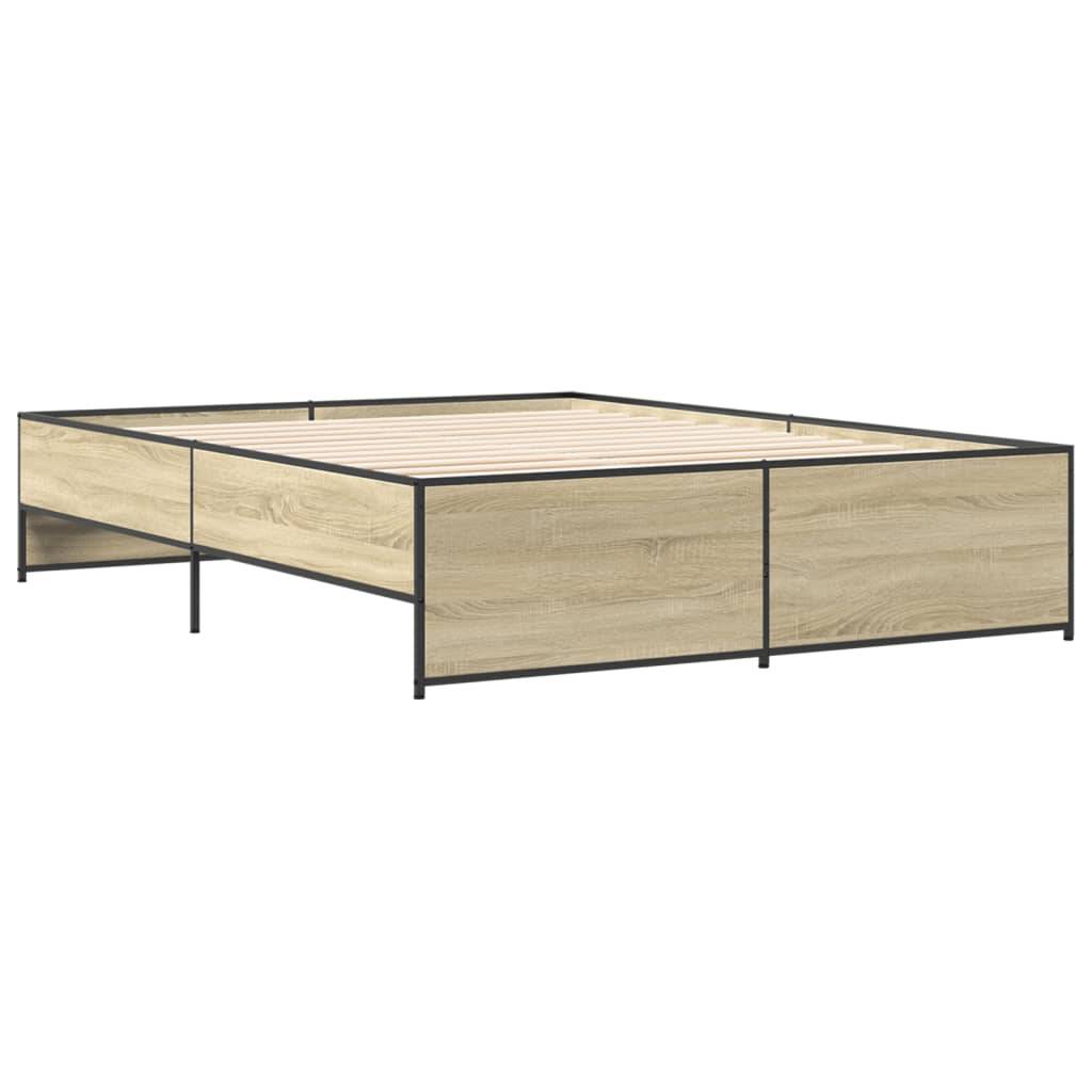 vidaXL Bettgestell Sonoma-Eiche 160x200 cm Holzwerkstoff und Metall