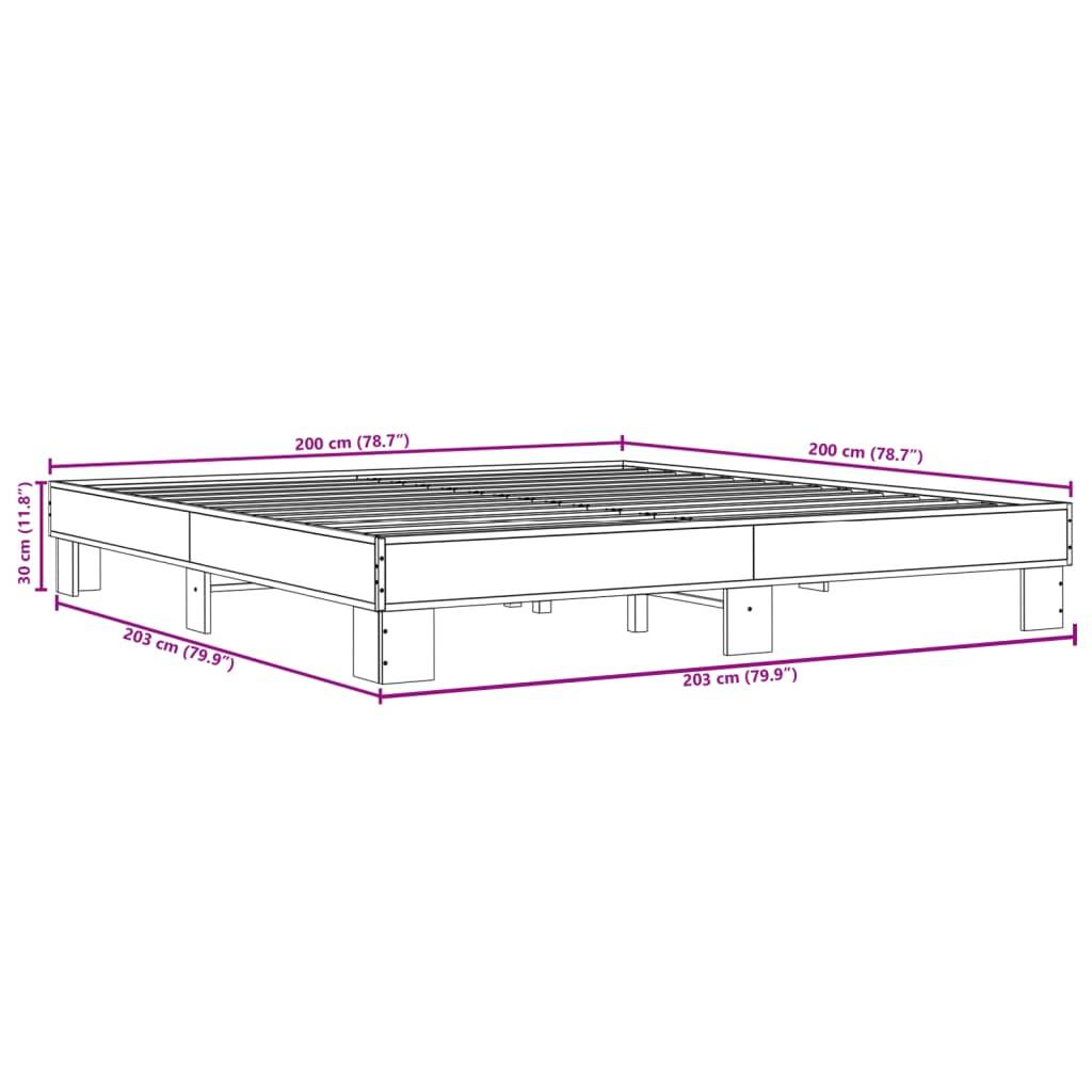 vidaXL Bettgestell Sonoma-Eiche 200x200 cm Holzwerkstoff und Metall
