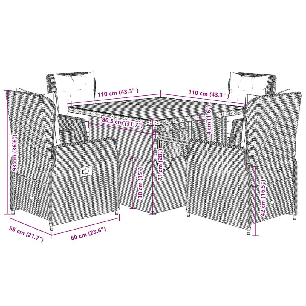 vidaXL 5-tlg. Garten-Essgruppe mit Kissen Beige Poly Rattan