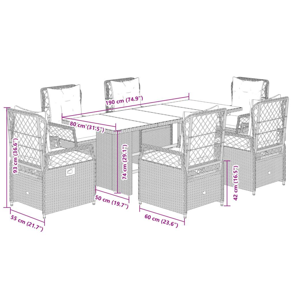 vidaXL 7-tlg. Garten-Essgruppe mit Kissen Schwarz Poly Rattan