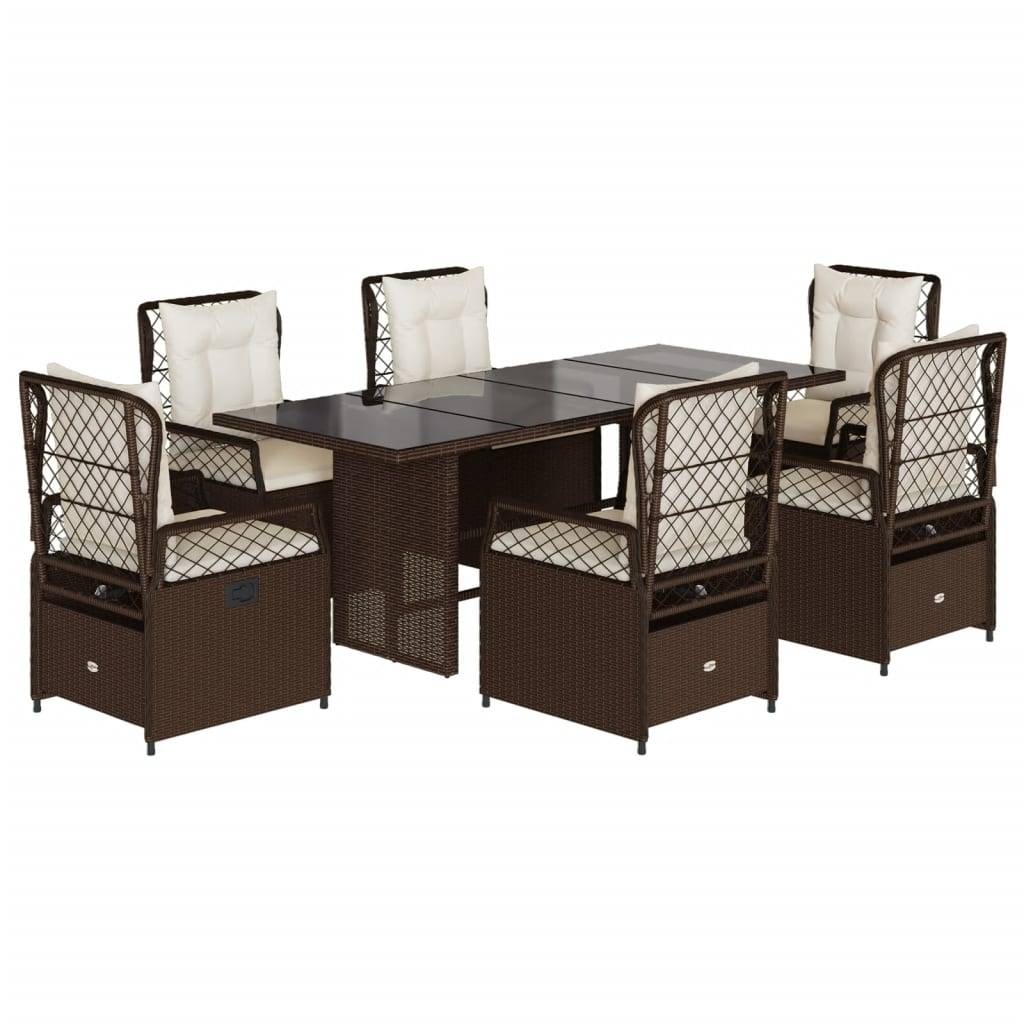 vidaXL 7-tlg. Garten-Essgruppe mit Kissen Braun Poly Rattan